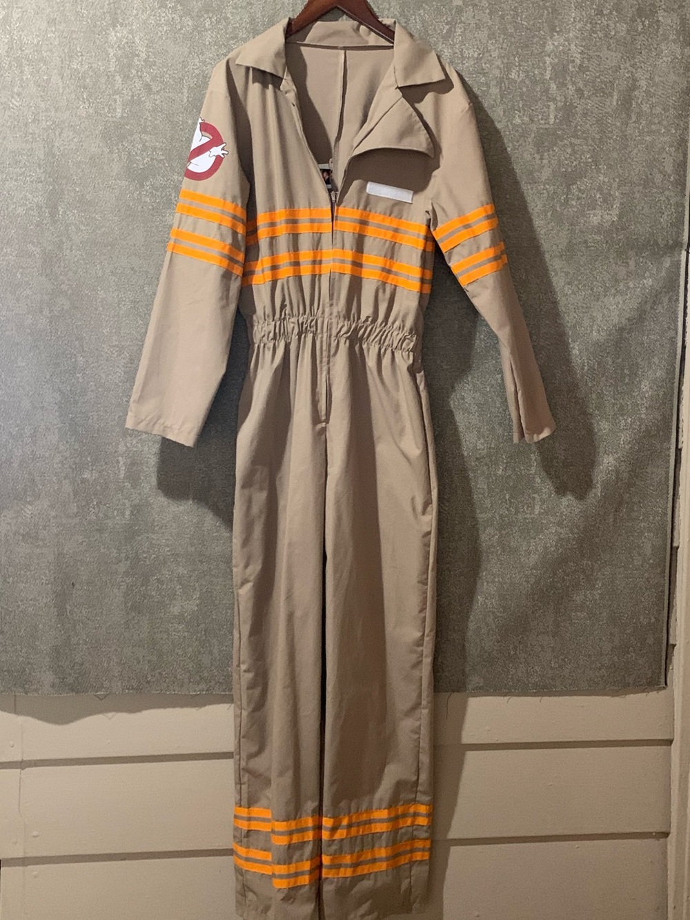 Ghostbusters-Inspired Tan Jumpsuit with Orange Reflective Stripes - Picture 5 of 8